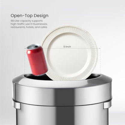 Home Zone Living 18 Gallon Commercial Trash Can with Removable Open Top Lid - color: Brushed Silver, size: D-Shaped