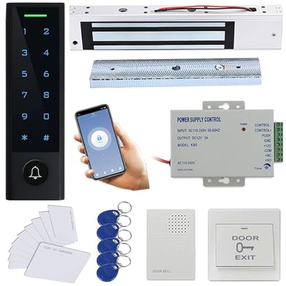 WiFi Remote Manage IP66 Watreproof Access Control Keypad 600lbs Magnetic Lock Push Exit Button Smart Phone App Remote ADD/Delete User - style: Smart Full Kit with Push Exit