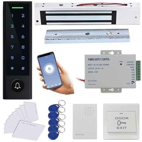 WiFi Remote Manage IP66 Watreproof Access Control Keypad 600lbs Magnetic Lock Push Exit Button Smart Phone App Remote ADD/Delete User - style: Smart Full Kit with Push Exit