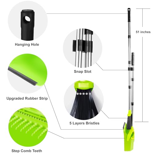 Broom and Dustpan Set for Home, 51" Long Handle Standing Pan Light Green - color: Green