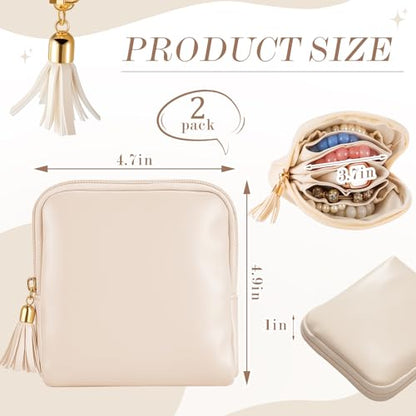 2 Pcs Small Travel Jewelry Case Bridesmaid Gift for Bachelorette Wedding Day, Mini Jewelry Pouch Organizer Bag with Zipper, Portable Waterproof Velvet Jewelries Bag for Rings, Necklaces (Beige)