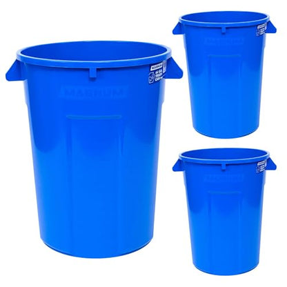 Magnum 44 Gallon Trash Can, High-Vis Blue, Construction Grade, Heavy Duty Plastic, Jobsite Ready for Holding Garbage and Recycling CMTC-C000-44B03 (3 Pack) - color: Blue, size: 44 Gallon, style: Can Only