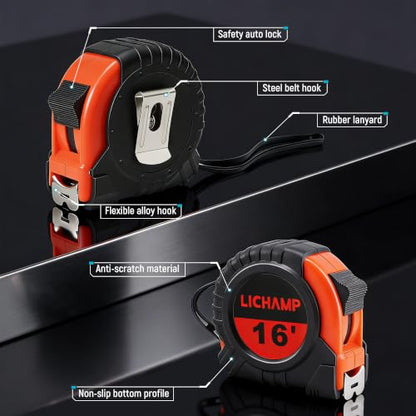 Lichamp 6 Pack 16ft Tape Measure Retractable 3/4in with 1/8 Fractions