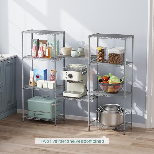 SINGAYE 5 Metal Shelves Wire Shelving Storage Shelf Adjustable Unit Pantry - color: Grey, size: 5 Tier 14"Dx24"Wx59.5"H