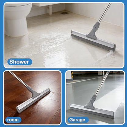 17.3" Floor Squeegee，Squeegee Broom for Floor with 62" Long Handle, Shower Squeegee for Tile Shower Walls,Garage, Deck, Bathroom, Glass,Window, Concrete Floor - size: 17.3"