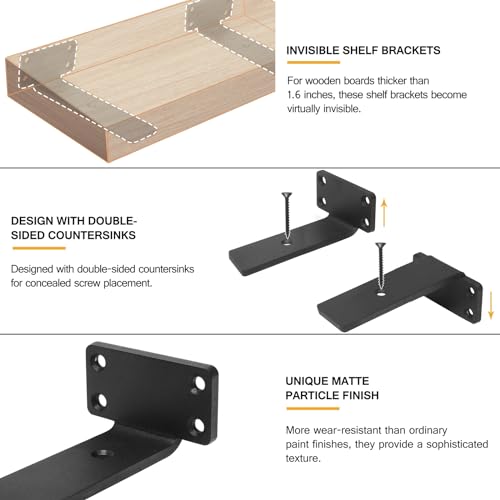 HITOMEN Heavy Duty Floating Shelf Brackets, 5-Inch (1/5'' Thick) Hidden Shelves Hardware, Iron L Brackets, Rustic Industrial Black Metal Wall Shelving Supports, 12 Pack - size: 5 Inch, style: 12 Pack