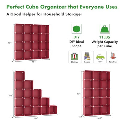 C&AHOME 16 Cube Storage Organizer Cube Shelves Units Storage Cubes, Red - color: Red