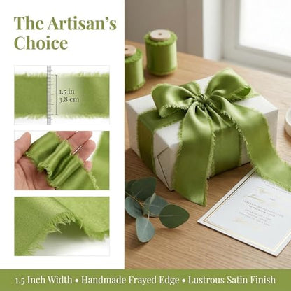 Silk Satin Ribbon 1-1/2 Inch x 30 Yards Ivory & Sage & Dark Green - color: Ivory& Sage Green& Dark Green