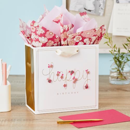 Hallmark Signature 7" Medium Birthday Gift Bag with Tissue Paper (Pink Flowers) - size: 1 count (Pack of 1), style: Pink Flowers