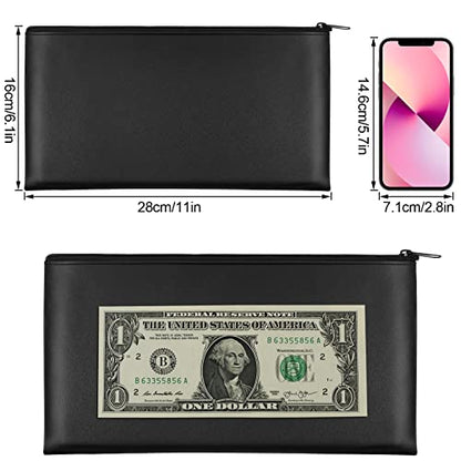 2 Pieces Money Bags with Zipper, 11x6.1 inch Money Pouch, Bank Bag, Cash Bag, Check Wallet, Cosmetics - color: Black, size: 2 Pieces