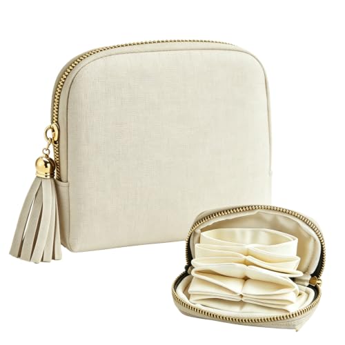 Small Travel Jewelry Pocket Case with Zipper for Women - color: White