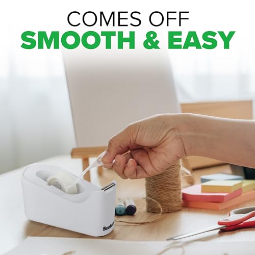 Scotch Tape Dispenser, White, Great for School or Office and Includes 1 Roll of Scotch Magic Tape 3/4 in x 350 in, ABS Material - size: (Pack of 1)