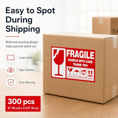 Large (6" X 3.5") Shipping Labels 300 pcs Fragile Handle with Care Warning Stickers Keep Dry Upward Do Not Trample - size: STK-01 300pcs