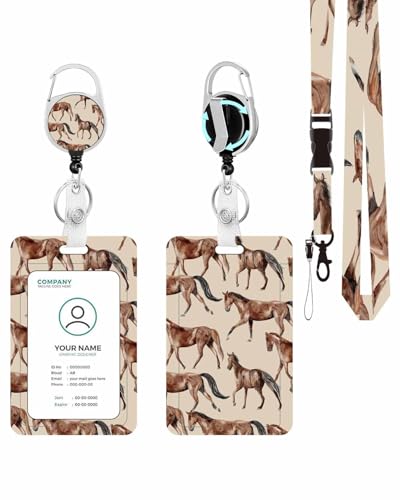 Vertical ID Badge Holder with Detachable Lanyard - Art Horse Herd - color: Art Horse Herd