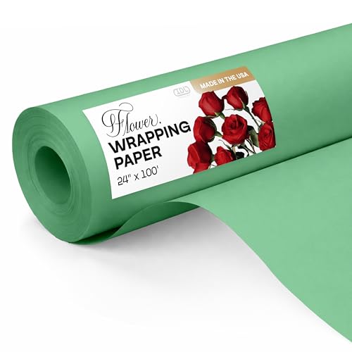 IDL Packaging Green Flower Wrapping Paper, 24"x1200" (100 feet) - USA-Made Premium 50lb Thick Bouquet Wrapping Paper - Elegant Flower Wrap Roll for Weddings, Ceremonies & Special Events - color: Green, size: 24" X 100 Feet