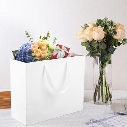 Extra Large Kraft Paper Gift Bags - 12 pcs, White, 16x6x12 Inches, Ribbon Handles, Party, Wedding and Shopping Bags - color: White-12-H-XL