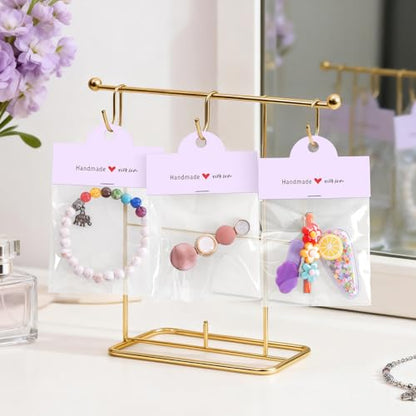 joycraft 100Pcs Purple Packaging for Small Business, Jewelry Package Supplies with Clear Bags, Jewelry Display Bags for Selling, Craft Packaging Set for Bracelets, Key Chains, Earring, Necklace. - color: Purple