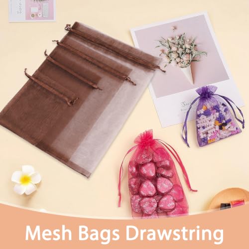 Crweety 50PCS Organza Bags 3x4 Brown Small Gift Bags Mesh Drawstring - color: Brown