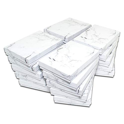 TheDisplayGuys 25 Cardboard Gift Jewelry Boxes w/Paddings #53-5.4x3.9x1 - color: Marble White