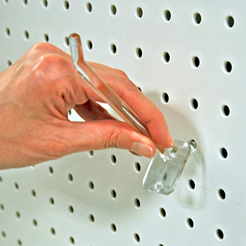 Azar Displays 800004-C Pack of 50 Clear Pegboard Hooks (Also Available in Black & White) - 4” Pegboard Hook Set (2” & 6” Pegboard J Hooks Also Available) - Polycarbonate Plastic Hooks for Retail - color: Clear, size: 4 Inch