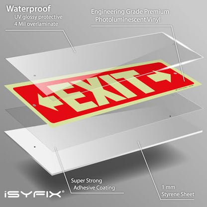 iSYFIX Exit Signs with Right & Left Arrow, 2 Pack, 12x4 Inch - color: Plastic Righ&Left Glow, size: 2 Pk 12x4