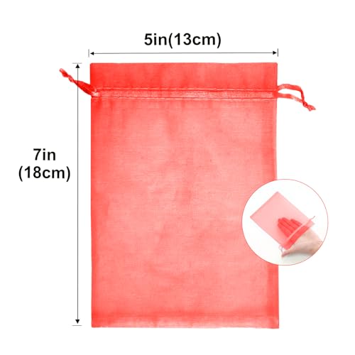 G2PLUS 25PCS Red Organza Bags, 5x7 in Sheer Jewelry Pouches - color: Red