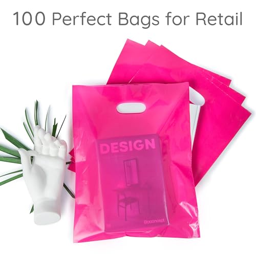 Choice Marts 100 Pink Plastic Bags With Handles 12x15 Merchandise Bags - color: Pink