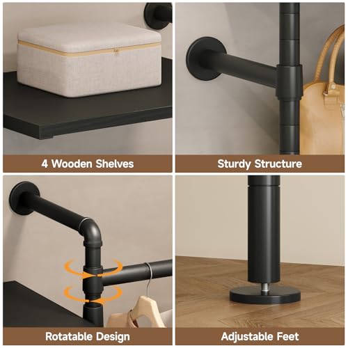 ONBRILL T3 Wall Mounted Industrial Pipe Closet Organizers Storage System - color: Black