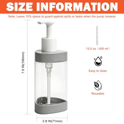 Plastic Hand Soap Dispenser 2 Pack, 13.5 oz Clear Refillable Dish Soap Pump Dispenser, Stylish Triangle Design for Bathroom Kitchen Countertop (Gray)