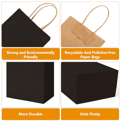 XPCARE Black Paper Bags with Handles, 100Pcs 5.25x3.25x8.25'' Kraft Bags - color: Black, size: 1 Count (Pack of 100)