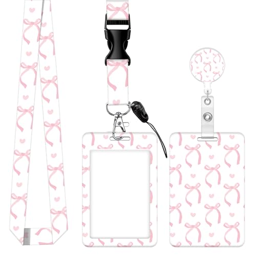 ID Badge Holder with Lanyard,Fashionable Retractable Badge Holders Reels with Lanyards Adjustable, for Women Kids Teacher Nurses Doctor Student(Cute Pink Ribbon Bow) - color: Cute Pink Ribbon Bow