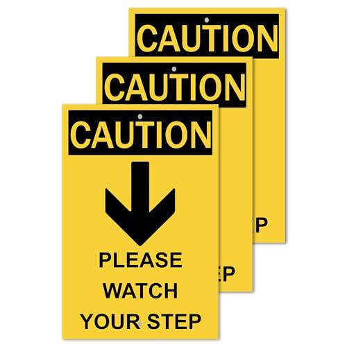 Caution Please Watch Your Step Sign - Rust Free, Caution Warning Signs for Outside, Home and Business - UV Protected, Waterproof and Easy to Install - 2 Pre-drilled Holes - color: Pack of 3, size: 18"x24"