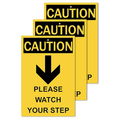 Caution Please Watch Your Step Sign - Rust Free, Caution Warning Signs for Outside, Home and Business - UV Protected, Waterproof and Easy to Install - 2 Pre-drilled Holes - color: Pack of 3, size: 18"x24"