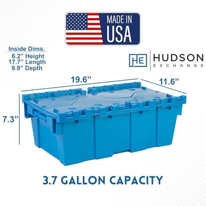 HE HUDSON EXCHANGE 19.6x11.6x7.3” (5 Pack, 3.7 Gallon) Tote with Attached Lid, Blue - color: Blue