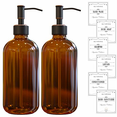 Sunrise Premium Amber Glass Soap Dispenser with Rubbed Bronze Pump, 2 Pack - color: Oil Rubbed Bronze Ss Pump - Amber Glass