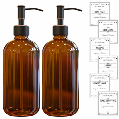 Sunrise Premium Amber Glass Soap Dispenser with Rubbed Bronze Pump, 2 Pack - color: Oil Rubbed Bronze Ss Pump - Amber Glass