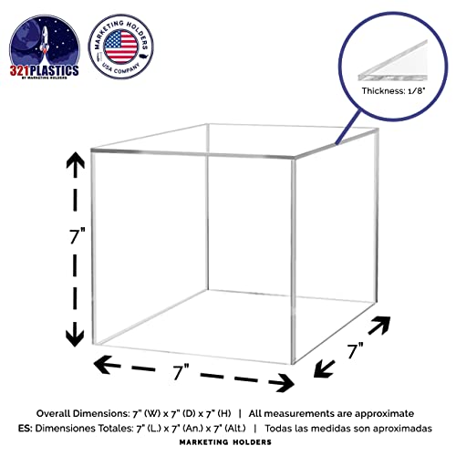 7 Inch Acrylic Display Riser Box with One Open Side No Lid Versatile Clear Square Retail Product Platform and Merchandise Storage Bin No Assembly by Marketing Holders - size: 7"w 7"d x 7"h