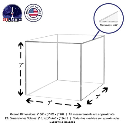 7 Inch Acrylic Display Riser Box with One Open Side No Lid Versatile Clear Square Retail Product Platform and Merchandise Storage Bin No Assembly by Marketing Holders - size: 7"w 7"d x 7"h