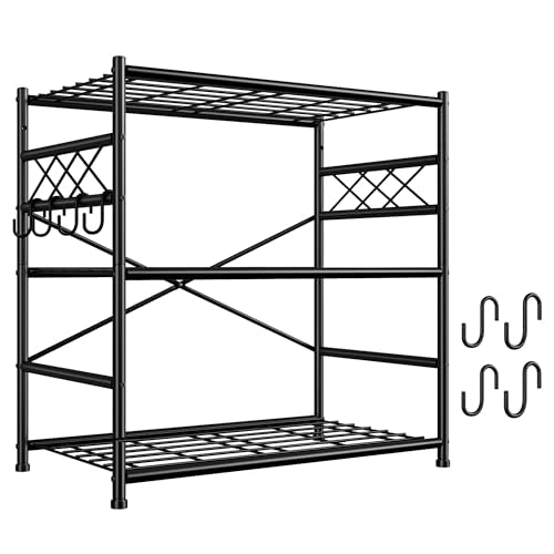 DurayLoly 23.6" W 3-Tier Wire Shelving with Hooks, 300 lbs, for Kitchen - size: 23.6" W x 13.8" D x 30.9" H (3T)
