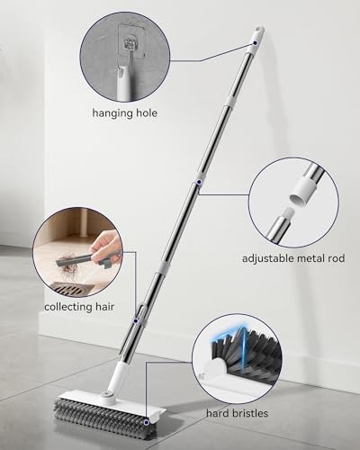 3 in 1 Adjustable Small Floor Scrub Brush with Long Handle - color: White
