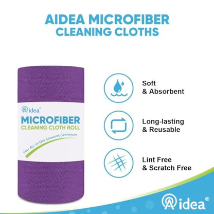 AIDEA Microfiber Cleaning Cloth Roll-75PK, Purple Paper Towels, 11.5"×11.5" - color: Purple