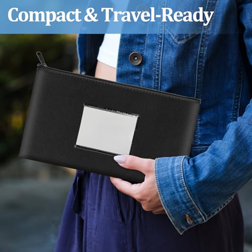 2 Pack PU Leather Bank Money Bags with Zipper & Label, Black & Navy Blue - color: Black & Navy Blue