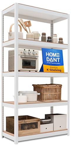 HOMEDANT House White 36.2" W 5 Tier Storage Shelves Garage Shelving Unit - color: White, size: 36.2"W x 16.5"D
