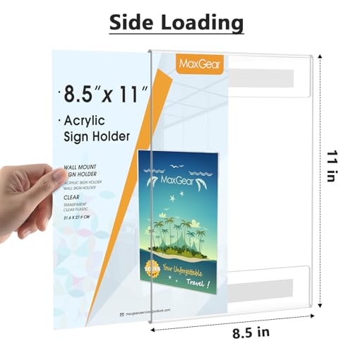 MaxGear Acrylic Sign Holder 8.5 x 11 Wall Mount with Tape, 4 Pack, Vertical - size: 8.5"x11"-2Pack (Pack of 2)