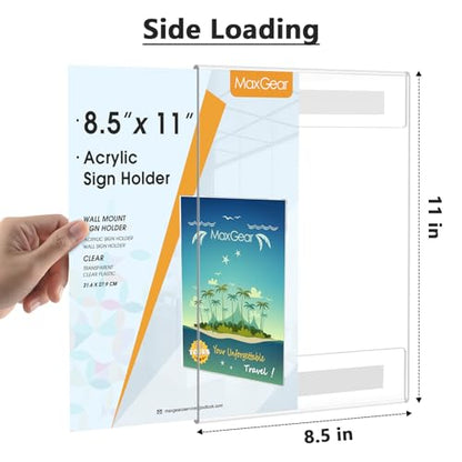 MaxGear Acrylic Sign Holder 8.5 x 11 Wall Mount with Tape, 4 Pack, Vertical - size: 8.5"x11"-2Pack (Pack of 2)