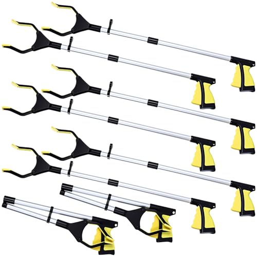 Ctosree 8 Pack 32" Trash Grabber Reacher Tool for Elderly, Foldable Litter Picker Upper, Lightweight Trash Pick up Stick, Long Handy Mobility Aids for Home Garden Arm Extension(Yellow) - color: Yellow