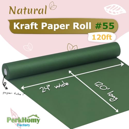 PerkHomy 24" x 1,440" (120') Dark Green Kraft Paper Roll for Craft Bulletin Board Paper Art Table Covering Crafting Gift Wrapping Bouquet Packing Parcel 80GSM 55LB (Dark Green, 24" x 120') - color: Dark Green, size: 24" Width x 120' Length