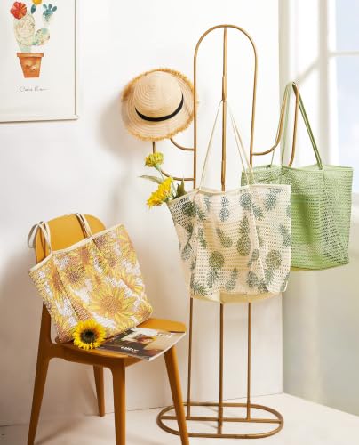 KALIDI Beach Mesh Tote Bag, Casual MAX 23L Summer Foldable Hobo Bag Women - color: Sunflower