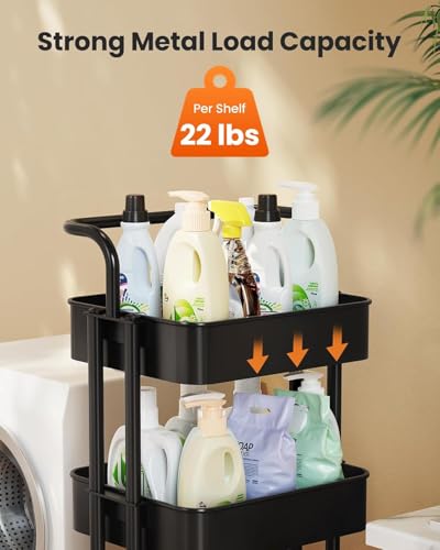 Pipishell Metal 4 Tier Rolling Cart with Handle & 2 Lockable Wheels, Black - color: Black, size: 4-Tier