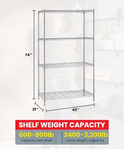 Quantum Storage Systems WR74-2142C Starter Kit Wire Shelves Chrome 4 Shelves 74" H x 42" W x 21" D - size: 74H x 42W x 21D